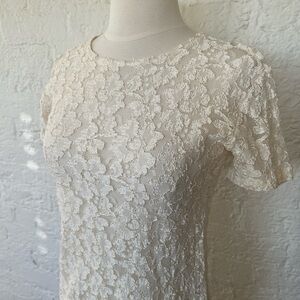 Vintage 90s Victoria’s Secret gold label cream sheer lace short sleeve top